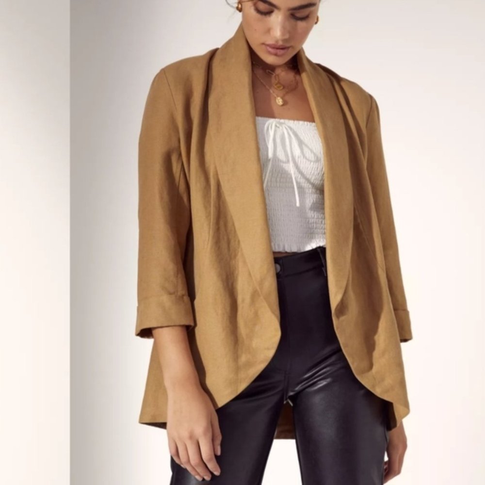 Aritzia Wilfred Chevalier Jacket Honey Brown Size 00 Lyocell Linen